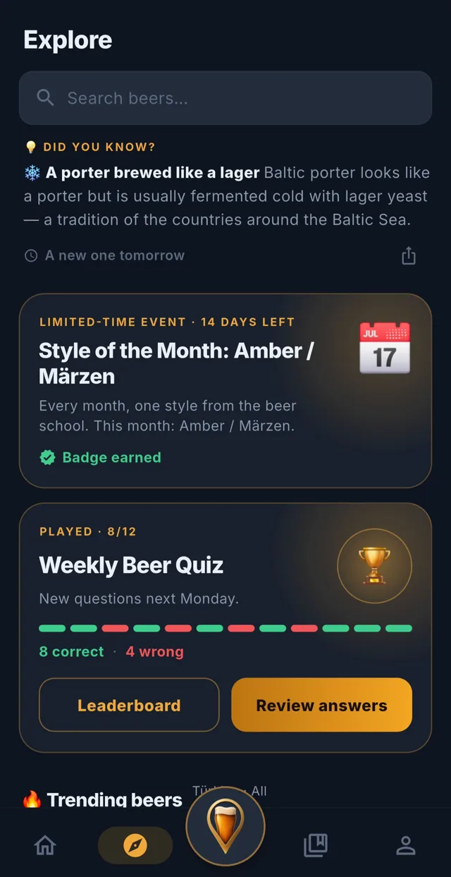 Pintmark — Explore — events & weekly quiz